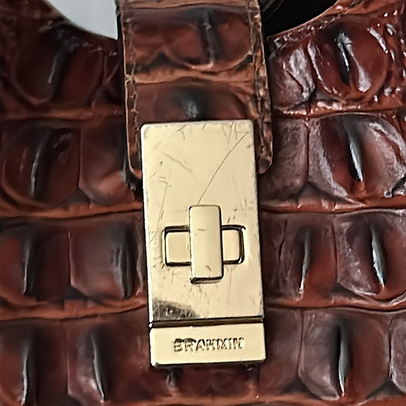 Brahmin Luxurious Brown Crocodile Skin Imprint Leather Elisa Handbag Purse 🌺🌺 - Picture 3 of 15